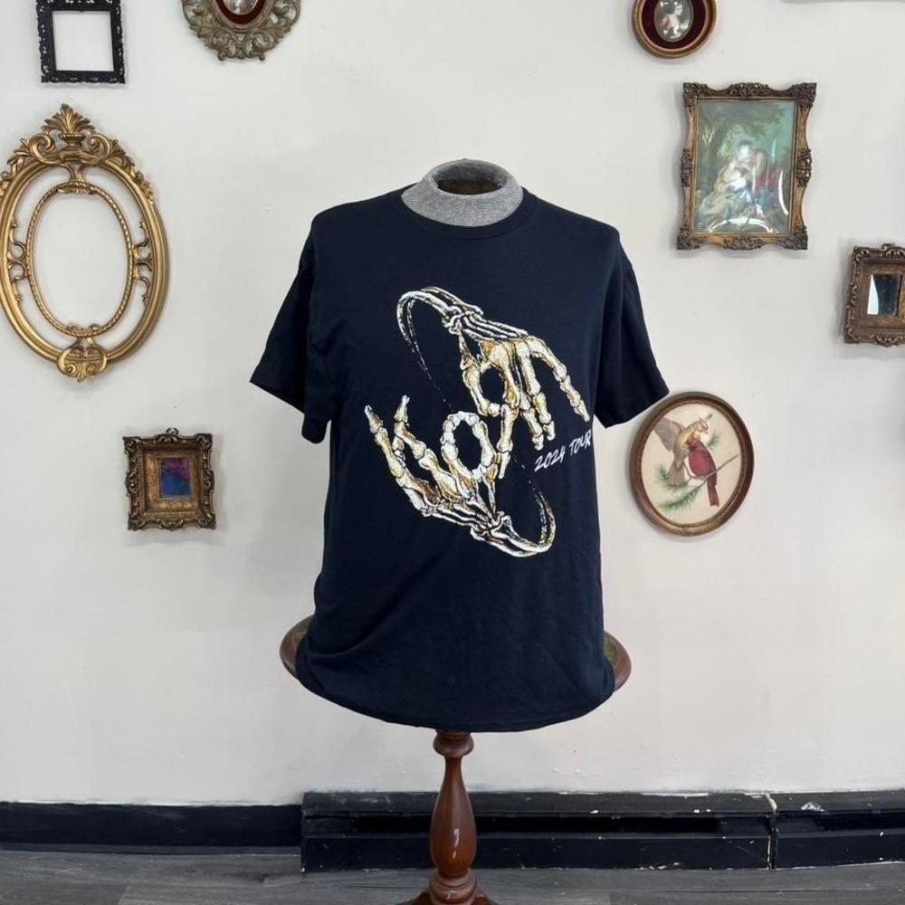 Korn 2024 Tour Graphic Skeleton Hands T-Shirt – Black Heavy Cotton Tee, Men's L